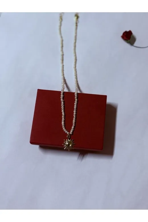 Taş-Mir taş-mir009911 Doğal Kum İnci Kolye Güneş Model Kolye Uçlu