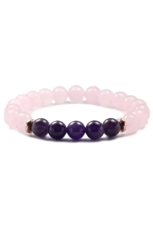 TAŞ RÜYASI se2411202101 Ametist - Pembe Kuvars Doğal Taş Bileklik 8 Mm