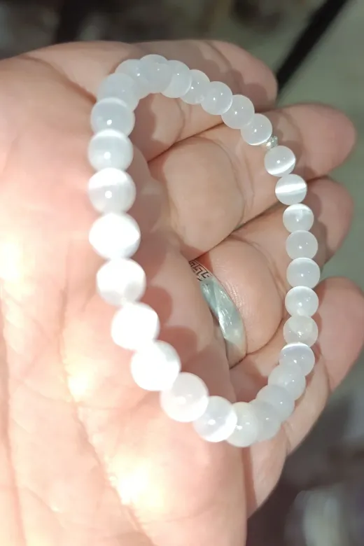 TAŞÇIZADE selenit6mmbileklik Selenit Taşı 6 Mm Gümüş Aparatlı Natural Doğaltaş Bileklik