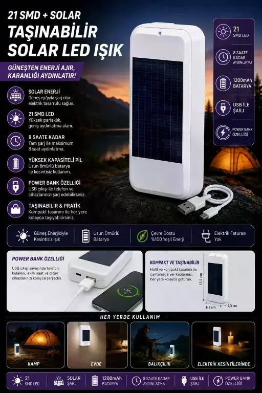 Taşınabilir Solar Led Power Bank