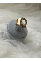 TAŞLI HARFLİ AYARLANABİLİR GOLD KAPLAMA 316L PASLANMAZ ÇELİK YÜZÜK - ANTİALERJİK - HARF YÜZÜK