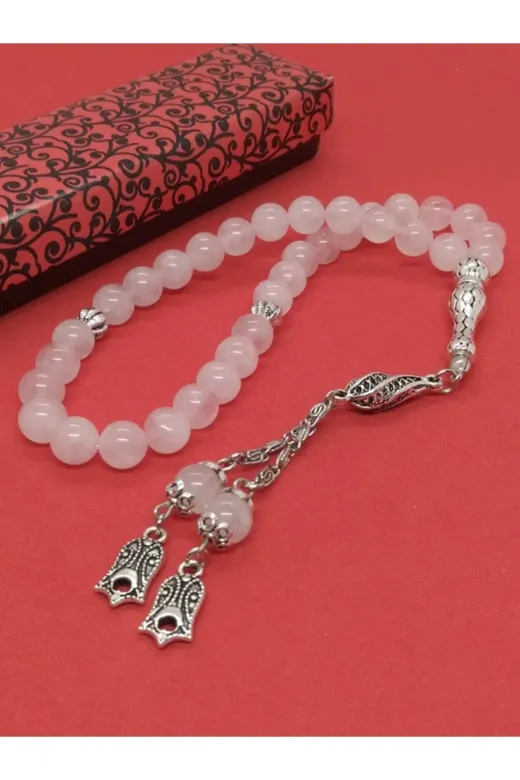 taşlı işler tsph0263 Pembe Kuvars Taşlı Tespih, Lale Figürlü...