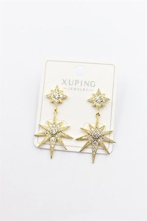 Taşlı Kutup Yıldızı Küpe - Altın
