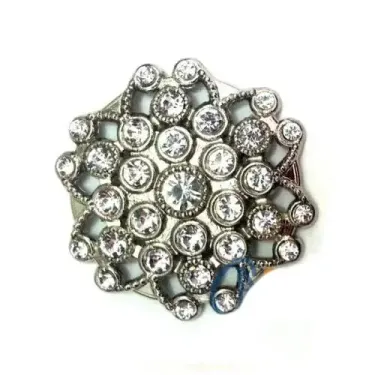 Taşlı Yuvarlak Broş, Sandık Süsü 4,5 Cm - Nikel, 1 Adet