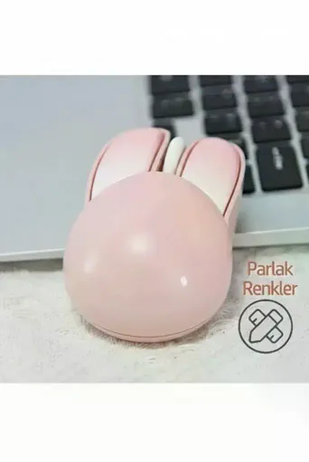 Tavşan Figürlü Kablosuz Mouse Pil Dahil Etiket Hediyeli Pembe