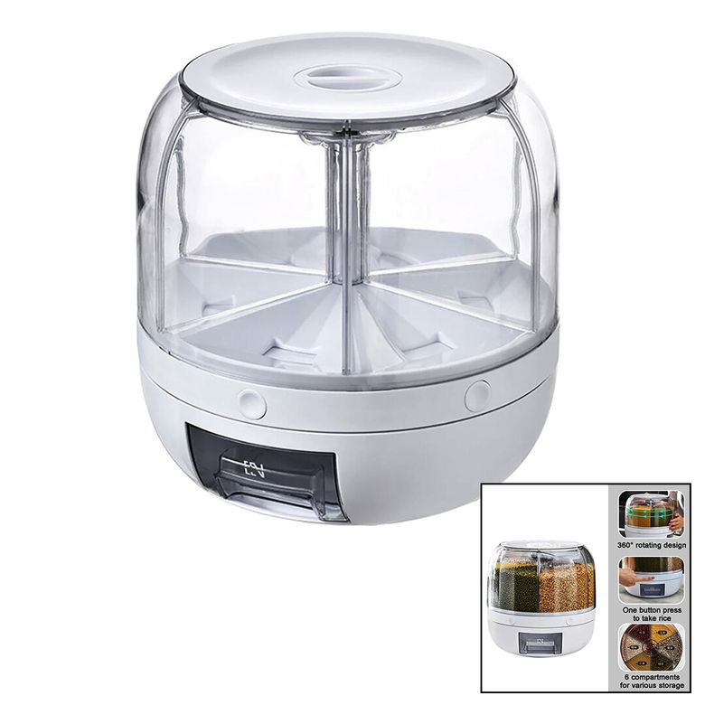 TEBA TGO-1000 ( 360° ) DÖNEBİLEN GIDA &amp; BAKLİYAT ORGANİZERİ ( 6 BÖLMELİ &amp; 6KG. ) OTOMATİK DÜĞME MUSLUK*1
