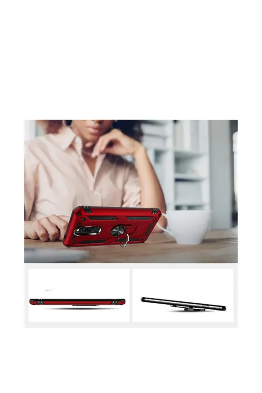Techaks T11033-TCHS Redmi 8 Kılıf Kamera Çıkıntılı Standlı Yüzüklü Mıknatıslı Zırh Kapak Vega - Mavi