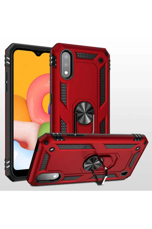 Techaks T11896-TCHS Galaxy A01 Kılıf Kamera Çıkıntılı Standlı Yüzüklü Mıknatıslı Zırh Kapak Vega - Gri