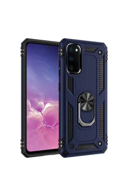 Techaks T11897-TCHS Galaxy S20 Kılıf Kamera Çıkıntılı Standlı Yüzüklü Mıknatıslı Zırh Kapak Vega - Gold