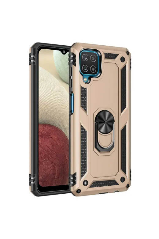 Techaks T18819-TCHS Galaxy A22 4G Kılıf Kamera Çıkıntılı Standlı Yüzüklü Mıknatıslı Zırh Kapak Vega - Kırmızı
