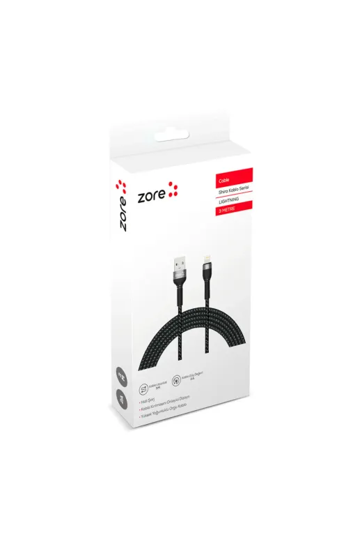 Techaks T19622-TCHS Siyah Shira Serisi Lightning Usb Kablo 3 Metre-Zore