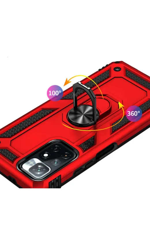 Techaks T20576-TCHS Poco M4 Pro 5G Kılıf Kamera Çıkıntılı Standlı Yüzüklü Mıknatıslı Zırh Kapak Vega - Gold