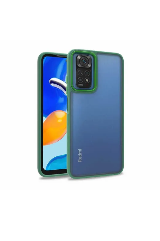 Techaks T23126-TCHS Redmi Note 11 Global Kılıf Metal Kamera Çıkıntılı Kenarları Renkli Şeffaf Kapak Flora - Yeşil