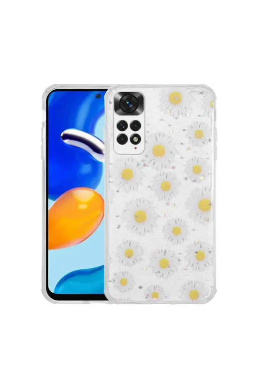 Techaks T23660-TCHS Redmi Note 11 Uyumlu Global Kılıf Simli Desenli Kamera Korumalı Parlak Zore Popy Kapak - Kulübe