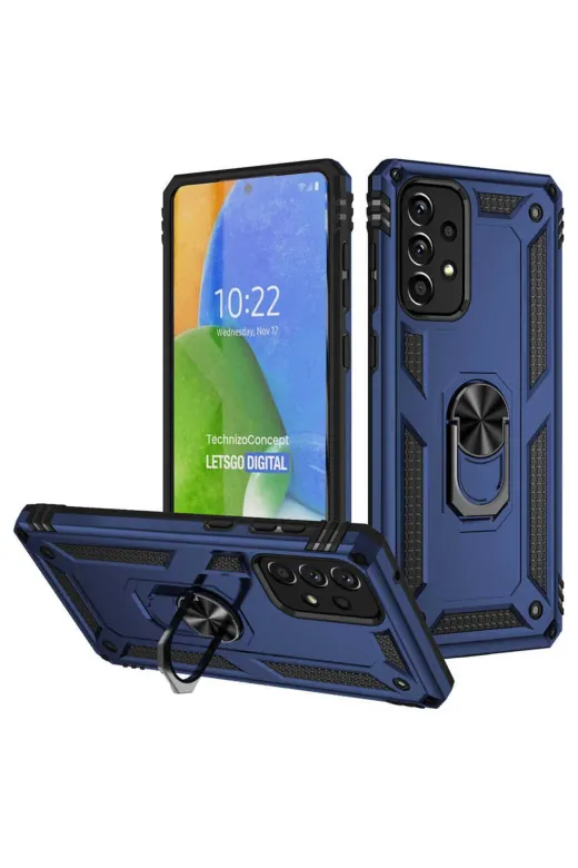 Techaks T23763-TCHS Galaxy A73 Kılıf Kamera Çıkıntılı Standlı Yüzüklü Mıknatıslı Zırh Kapak Vega - Kırmızı
