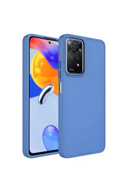 Techaks T25116-TCHS Redmi Note 11S Global Kılıf Metal Çerçeve Ve Buton Tasarımlı Silikon Zore Luna Kapak - Sierra Mavi