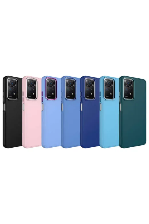 Techaks T25116-TCHS Redmi Note 11S Global Kılıf Metal Çerçeve Ve Buton Tasarımlı Silikon Zore Luna Kapak - Sierra Mavi