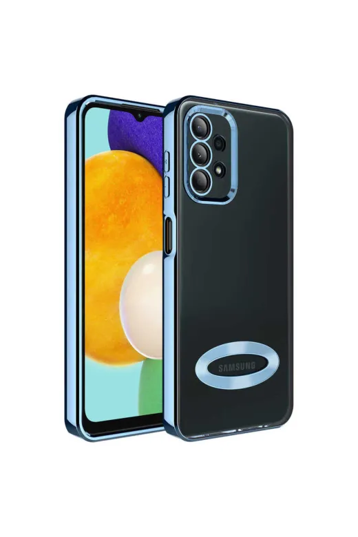Techaks T25252-TCHS Galaxy A23 Kılıf Kamera Lens Korumalı Kenarları Renkli Logo Gösteren Omega Kapak - Sierra Mavi