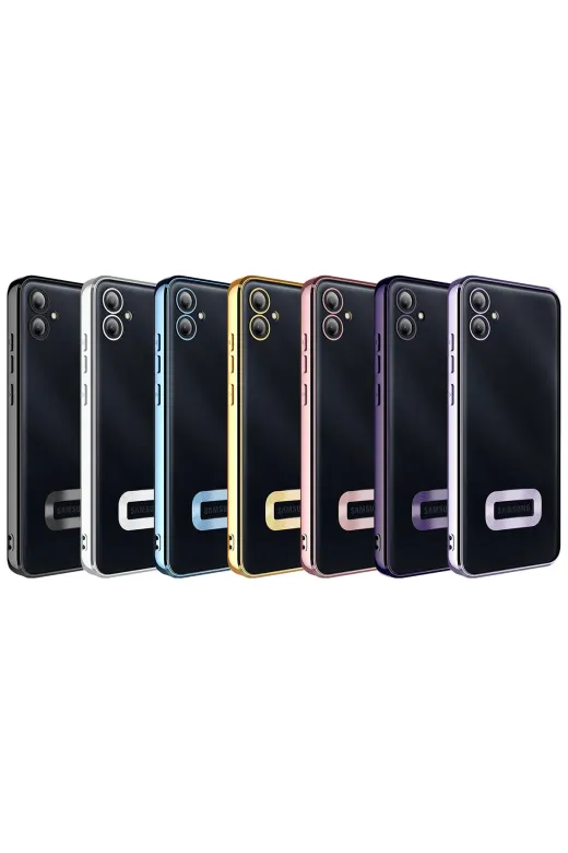 Techaks T26475-TCHS Galaxy A04E Kılıf Kamera Lens Korumalı Kenarları Renkli Logo Gösteren Omega Kapak - Gümüş