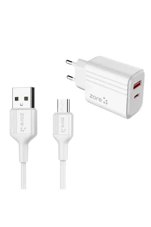 Techaks T28080-TCHS Beyaz Play Serisi Pl3 Type-C 2In1 Seyahat Şarj Aleti 20W-Zore