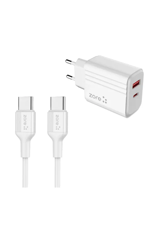 Techaks T28082-TCHS Beyaz Play Serisi Pl3 Type-C To Type-C 2In1 Pd Seyahat Şarj Aleti 20W-Zore
