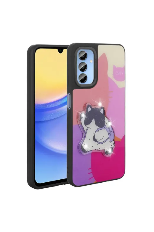 Techaks T31206-TCHS Galaxy A25 Kılıf Parlayan Kabartmalı İkonik Figürlü Zore Amas Silikon Kapak - Mor