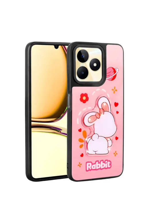 Techaks T31229-TCHS Realme C53 Kılıf Parlayan Kabartmalı İkonik Figürlü Zore Amas Silikon Kapak - Pembe