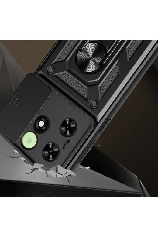 Techaks T32012-TCHS Tecno Spark Go 2024 Kılıf Magnetik Standlı Kamera Korumalı Zore Sürgülü Vega Kapak - Mavi