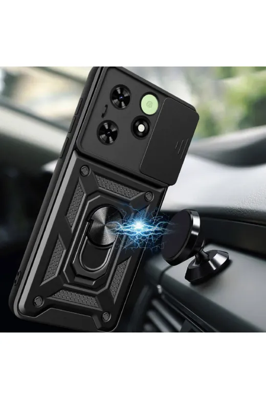 Techaks T32012-TCHS Tecno Spark Go 2024 Kılıf Magnetik Standlı Kamera Korumalı Zore Sürgülü Vega Kapak - Mavi