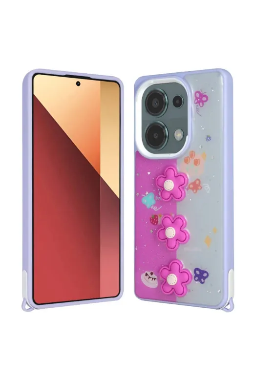Techaks T32068-TCHS Redmi Note 13 Pro 4G Kılıf Parlayan Simli Kabartma Figürlü Zore Cevze Kapak - Yeşil