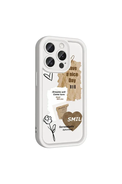 Techaks T32274-TCHS Iphone 15 Pro Max Kılıf Kamera Korumalı Baskılı Arka Yüzey Zore Klas Kapak - Beyaz