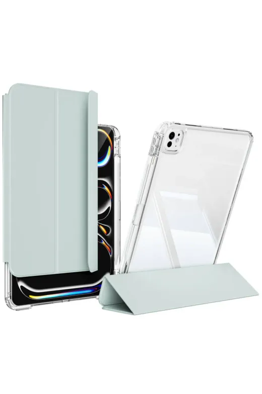 Techaks T32344-TCHS Ipad Pro 13 2024 Kılıf Magnetik Ayrılabilen Airbagli Zore Sliding Tablet Kılıfı - Koyu Yeşil