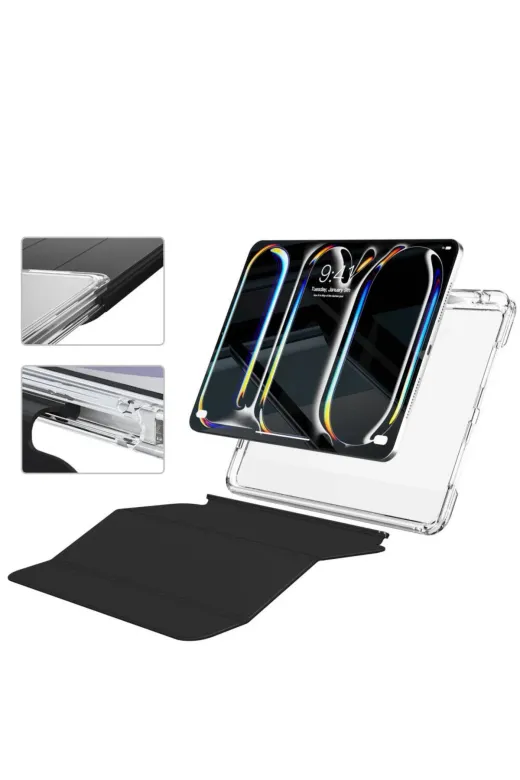 Techaks T32344-TCHS Ipad Pro 13 2024 Kılıf Magnetik Ayrılabilen Airbagli Zore Sliding Tablet Kılıfı - Koyu Yeşil