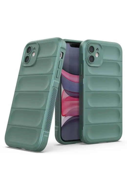 Techaks T32581-TCHS Iphone 11 Kılıf Esnek Tpu Oyuklu Arka Yüzey Tasarımlı Zore Etnik Silikon Kapak - Koyu Yeşil