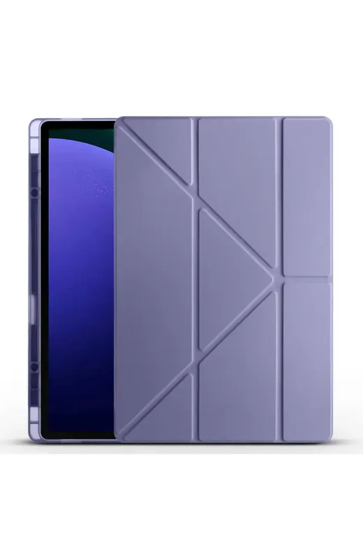 Techaks T34248-TCHS Galaxy Tab S10 Ultra Kılıf Zore Tri Folding Kalem Bölmeli Standlı Kılıf - Mor