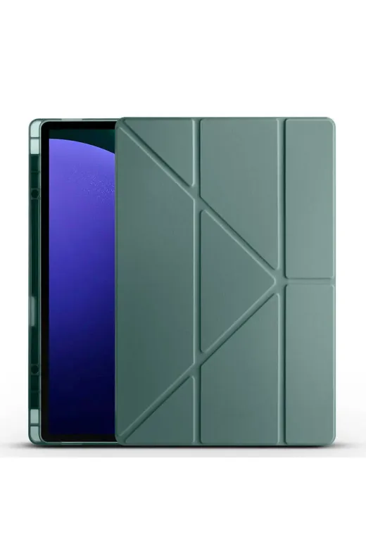 Techaks T34248-TCHS Galaxy Tab S10 Ultra Kılıf Zore Tri Folding Kalem Bölmeli Standlı Kılıf - Koyu Yeşil
