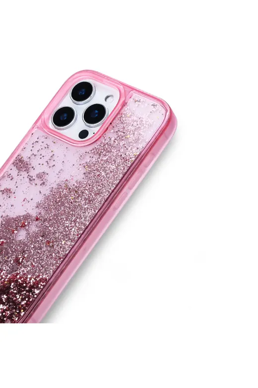Techaks T35539-TCHS Iphone 12 Pro Kılıf Sıvılı Simli Şeffaf Arka Yüzey Zore Keto Silikon Kapak - Mor