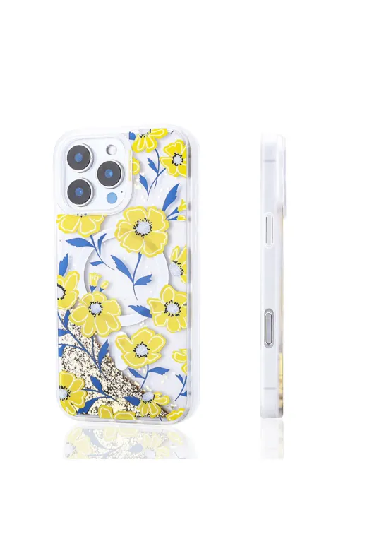 Techaks T35561-TCHS Iphone 12 Pro Kılıf Sıvılı Simli Baskılı Şeffaf Arka Yüzey Zore Mossa Silikon Kapak - Pembe