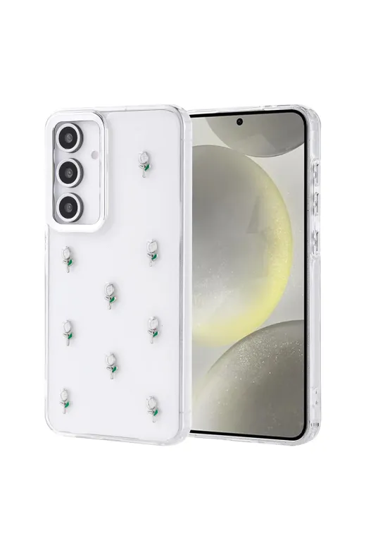 Techaks T36318-TCHS Galaxy S24 Fe Kılıf Airbag Tasarımlı Simli Şeffaf Kutup Kapak - Lale