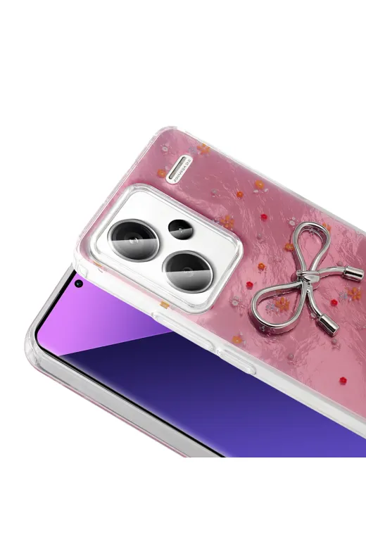 Techaks T36557-TCHS Redmi Note 13 Pro Plus 5G Kılıf Kamera Korumalı Figürlü Ponti Esnek Silikon Kapak - Açık Pembe
