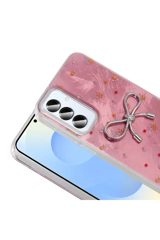 Techaks T36569-TCHS Galaxy A25 Kılıf Kamera Korumalı Figürlü Ponti Esnek Silikon Kapak - Açık Pembe