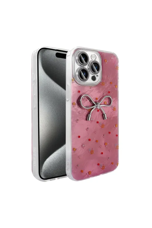 Techaks T36589-TCHS Iphone 15 Pro Max Kılıf Kamera Korumalı Figürlü Ponti Esnek Silikon Kapak - Açık Pembe