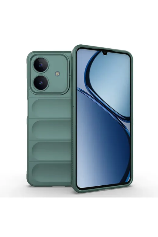 Techaks T36819-TCHS Realme Note 60 Kılıf Esnek Tpu Oyuklu Arka Yüzey Tasarımlı Tchs Etnik Silikon Kapak - Koyu Yeşil