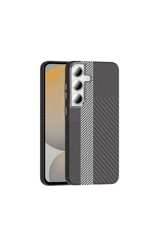 Techaks T37121-TCHS Galaxy S24 Fe Kılıf M-Safe Şarj Özellikli Karbon Fiber Görünümlü Tchs Gros Kapak - Gri-Siyah