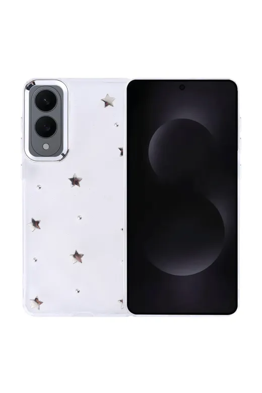 Techaks T37125-TCHS Galaxy S25 Edge Kılıf Airbag Tasarımlı Simli Şeffaf Tchs Kutup Kapak - Yıldız