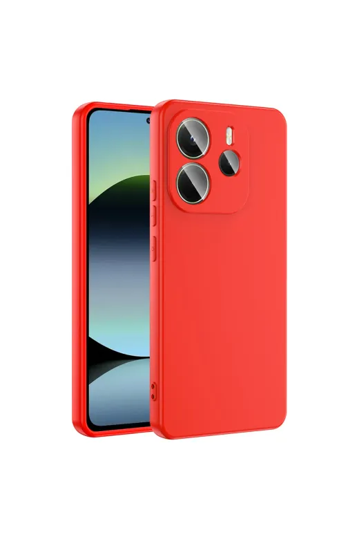 Techaks T37155-TCHS Redmi Note 14 4G Kılıf Kamera Korumalı İçi Kadife Lansman Yumuşak Dokulu Kapak Mara - Kırmızı