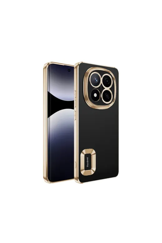 Techaks T37167-TCHS Redmi Note 14 Pro 5G Kılıf Kamera Lens Korumalı Kenarları Renkli Logo Gösteren Omega Kapak - Gold