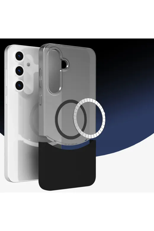 Techaks T37176-TCHS Galaxy S25 Kılıf M-Safe Şarj Özellikli Mıknatıslı Tchs Duble Kapak - Siyah