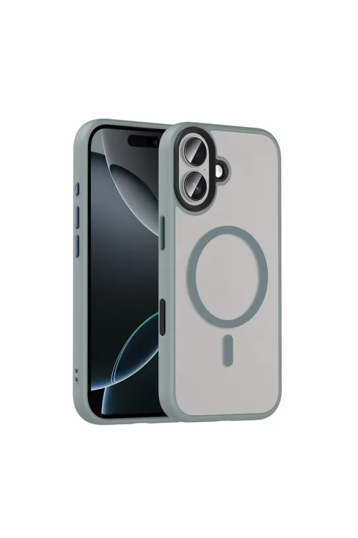 Techaks T38688-TCHS Iphone 17 Kılıf Mat Arka Yüzey Wireless Şarj Özellikli Zore Flet M-Safe Kapak - Gri