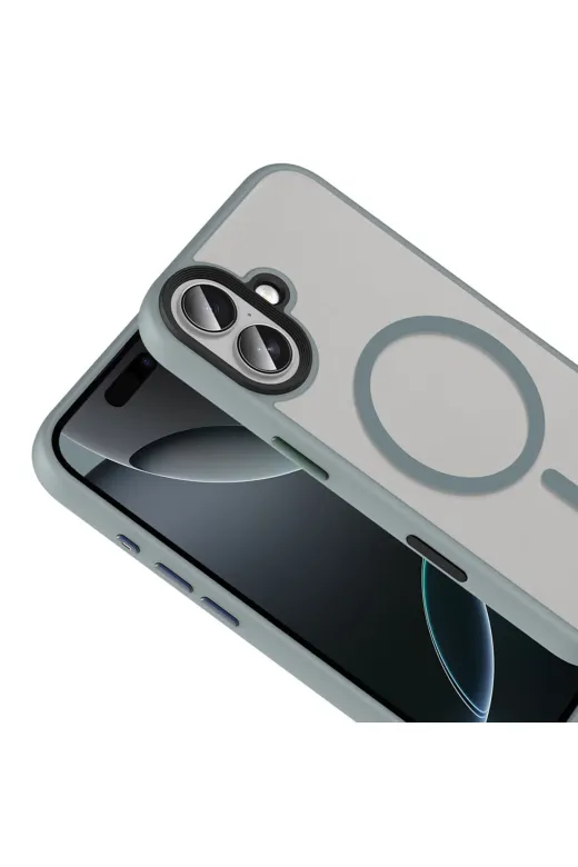 Techaks T38688-TCHS Iphone 17 Kılıf Mat Arka Yüzey Wireless Şarj Özellikli Zore Flet M-Safe Kapak - Lacivert